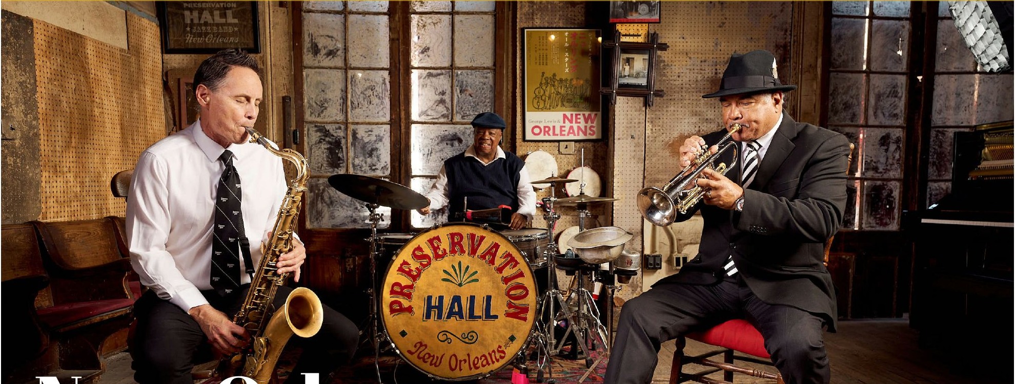 Trio de jazz em apresentacao no Preservation Hall